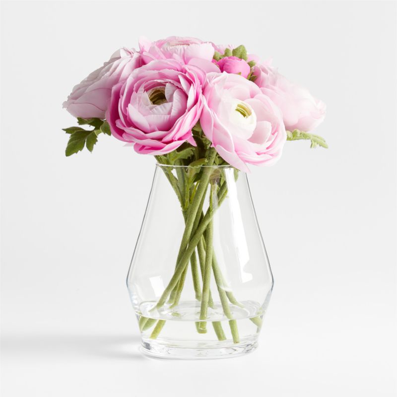 Pink Ranunculus Faux Floral Arrangement in Laurel Glass Vase Crate