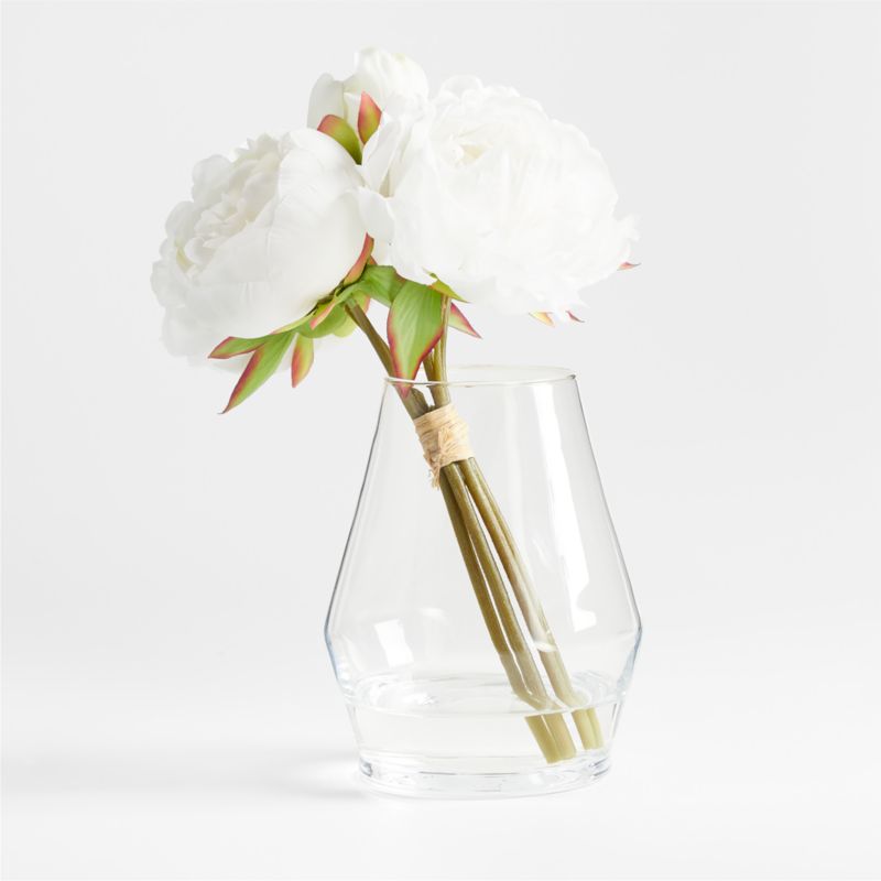White Peony Faux Floral Arrangement in Laurel Glass Vase | Crate & Barrel