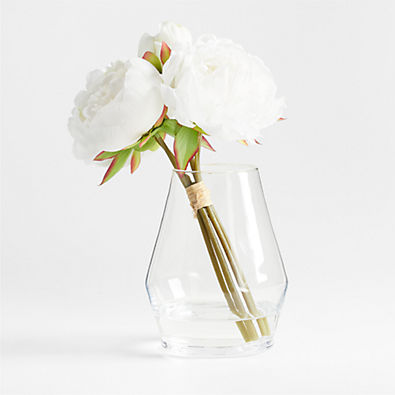 View White Peony Faux Floral Arrangement in Laurel Glass Vase details