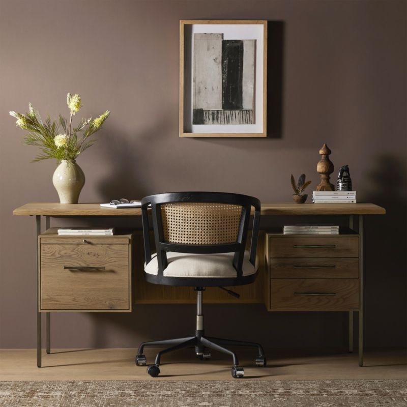 Sedgwick Solid Oak Wood Desk with Storage + Reviews | Crate & Barrel