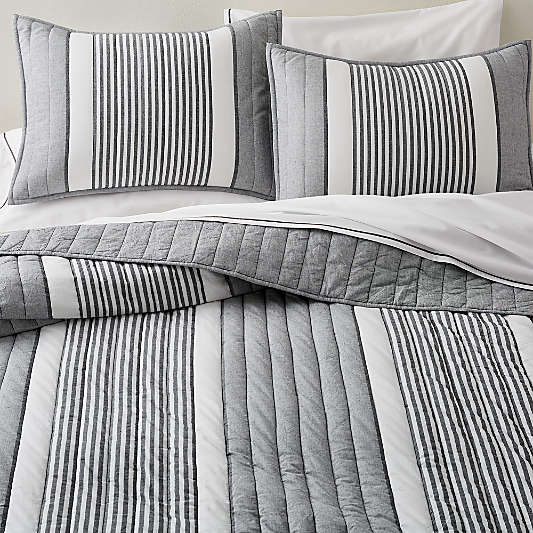 Lauro King Grey Striped Quilt