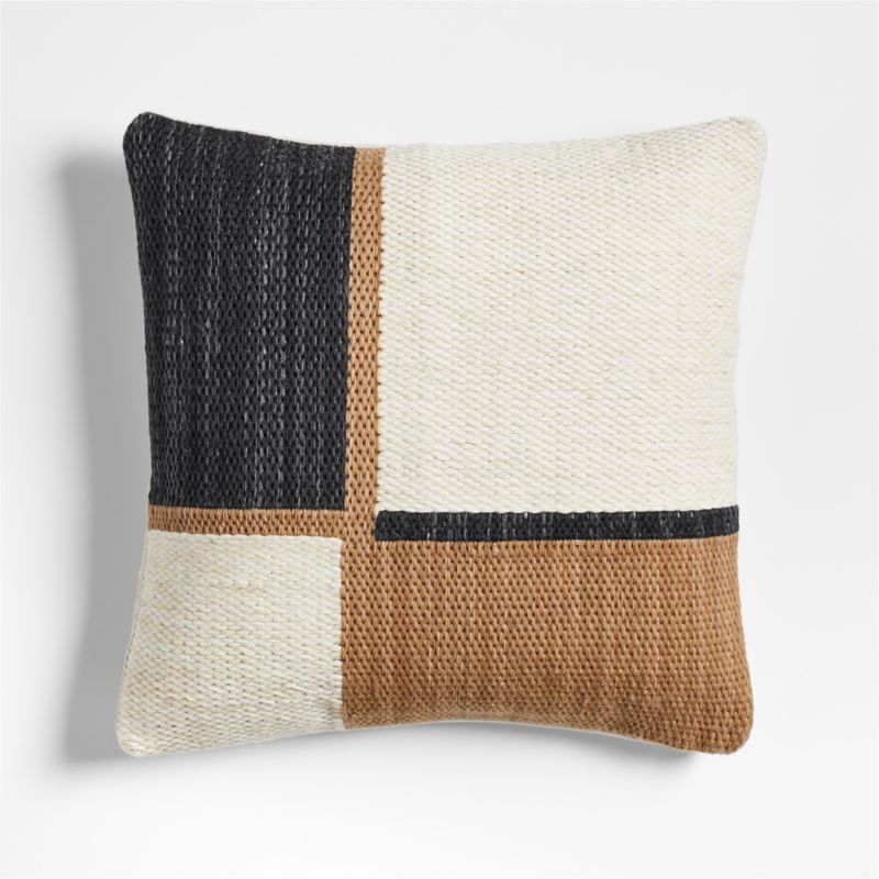 Lazio Woven Kilim Colorblock 20"x20" Ink Black and Brulee Brown Throw Pillow Cover