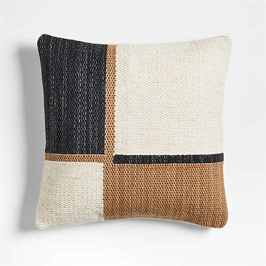 Lazio Woven Kilim Colorblock 20"x20" Ink Black and Brulee Brown Throw Pillow