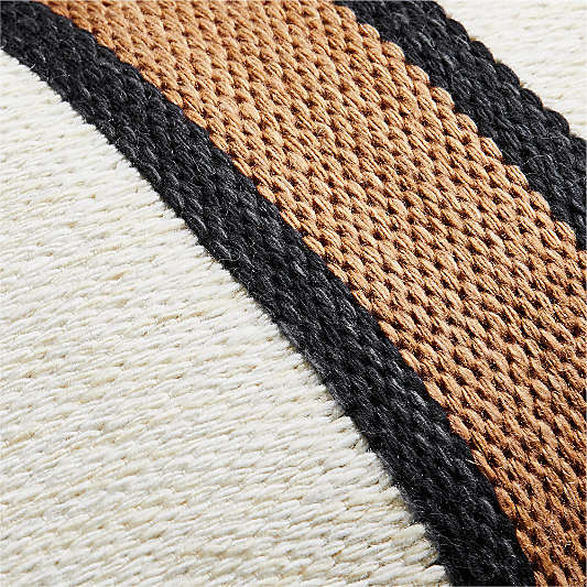 Lazio Woven Kilim Stripe 22x15 Ink Black and Brulee Brown Throw Pillow with Down-Alternative Insert