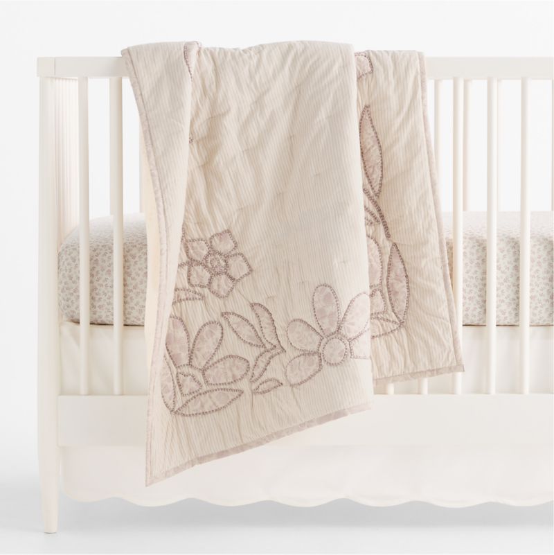 Lucille Floral Applique Hushed Violet Organic Cotton Baby Crib Quilt - image 1 of 6