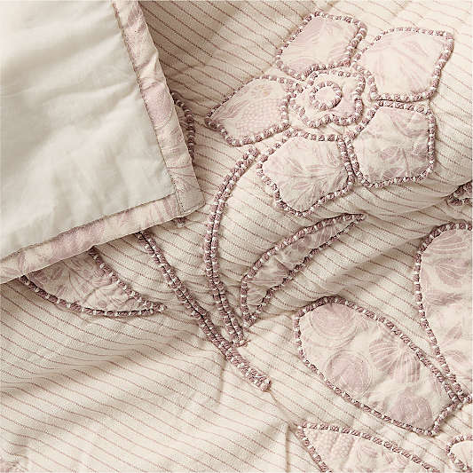 Lucille Floral Applique Hushed Violet 100% Organic Cotton Baby Crib Quilt