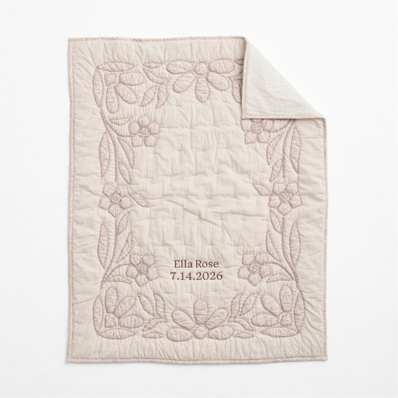Lucille Floral Applique Hushed Violet Organic Cotton Baby Crib Quilt - image 2 of 6