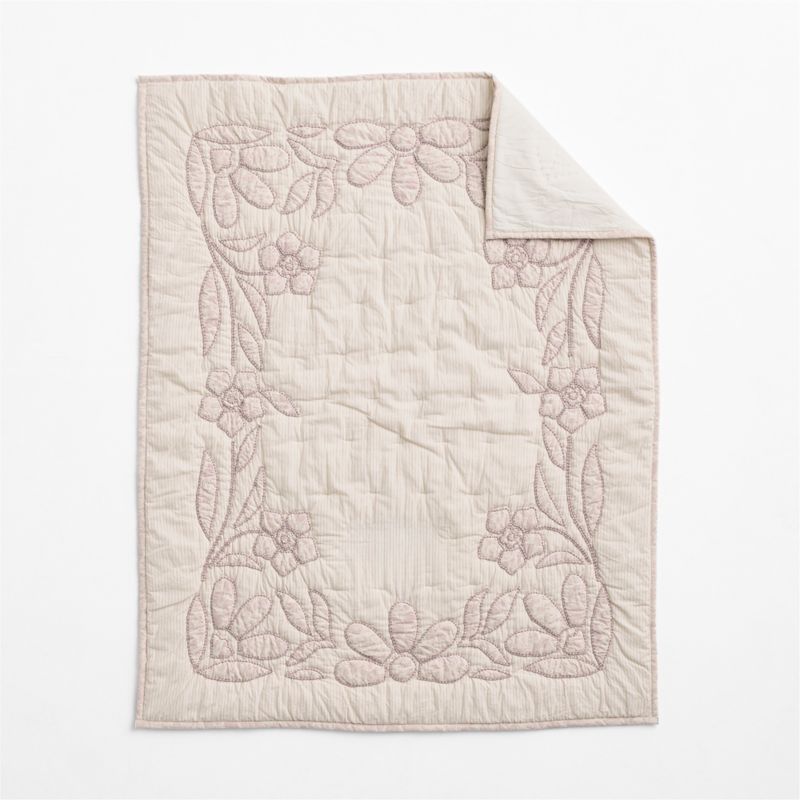 Lucille Floral Applique Hushed Violet Organic Cotton Baby Crib Quilt - image 3 of 6