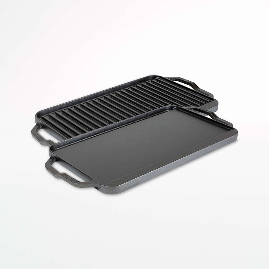 Lodge Chef Collection Seasoned Cast Iron Double Burner Reversible Grill/Griddle + Reviews | Crate & Barrel