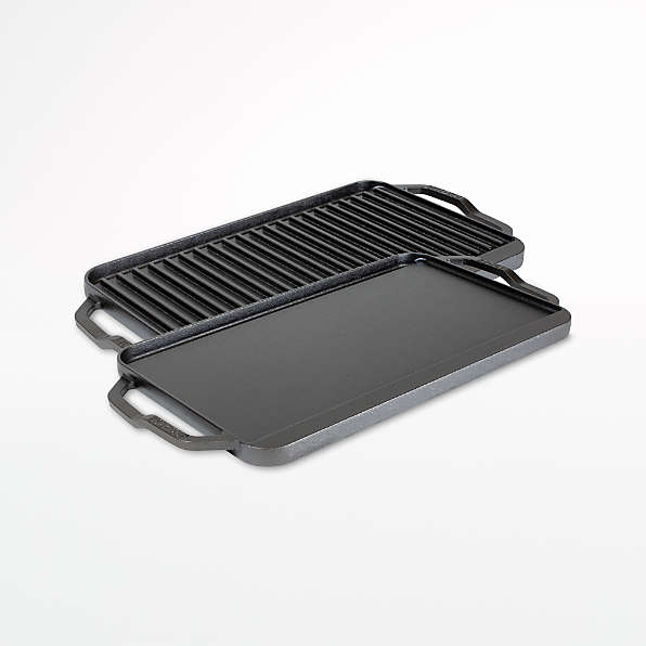 Choice 16 1/2 x 9 1/2 Pre-Seasoned Reversible Cast Iron Griddle and Grill  Pan with Handles