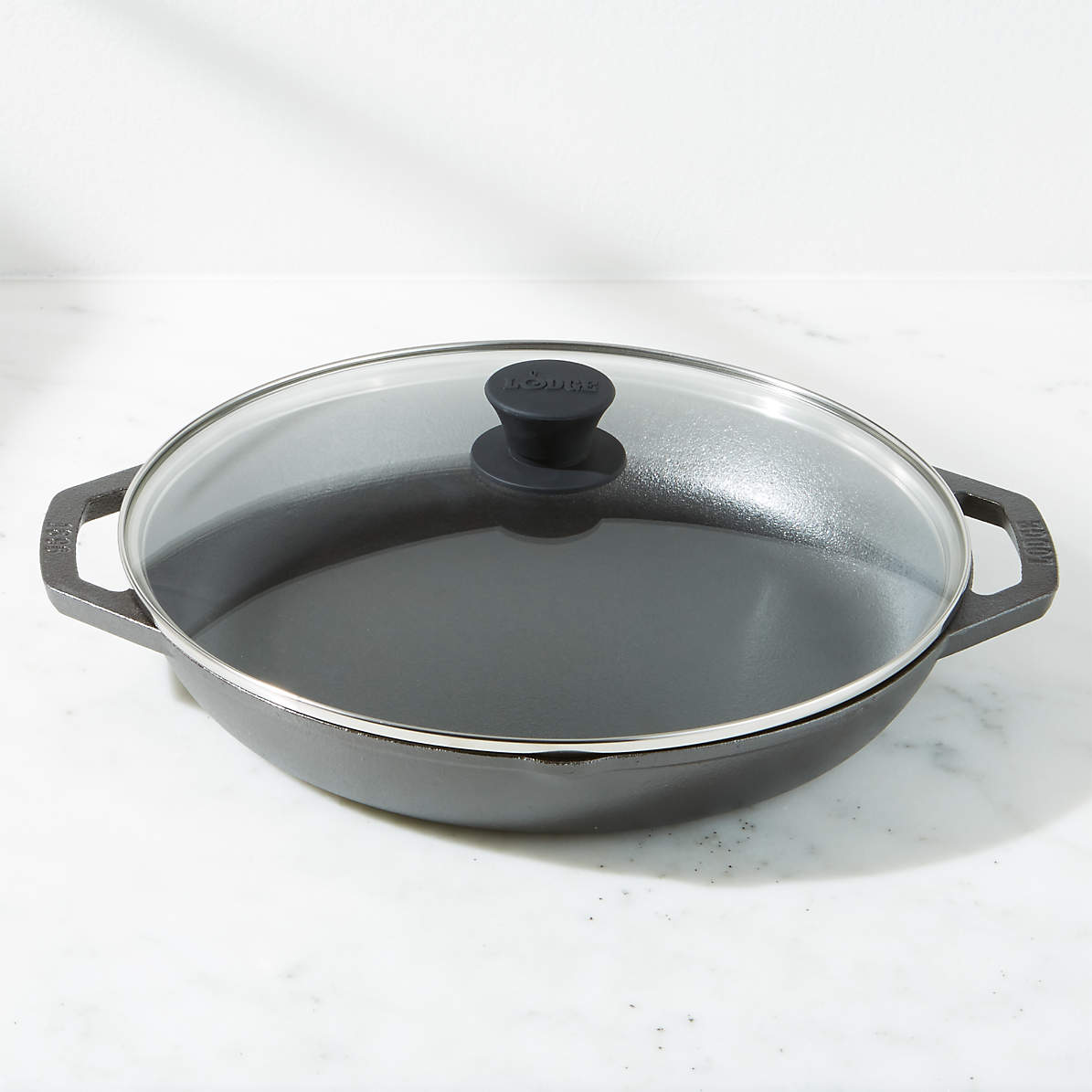 ik wil Minnaar Ieder Lodge Chef Collection 12" Seasoned Cast Iron Every Day Pan with Glass Lid +  Reviews | Crate & Barrel