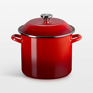 View Le Creuset ® 10-Qt. Cerise Enameled Stockpot with Stainless Steel Knob details