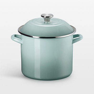 View Le Creuset ® 10-Qt. Sea Salt Enameled Stockpot with Stainless Steel Knob details