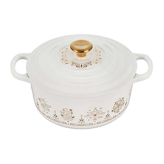 Le Creuset ® Signature Noel White 12 Days of Chirstmas 3.5-Qt. Round Dutch Oven with Gold Knob