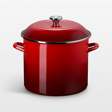 View Le Creuset ® 16-Qt. Cerise Enameled Stockpot with Stainless Steel Knob details
