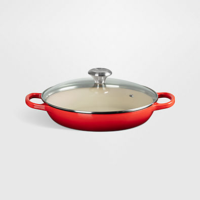View Le Creuset ® 2.25-Qt. Cerise Enameled Cast Iron Braiser with Glass Lid details