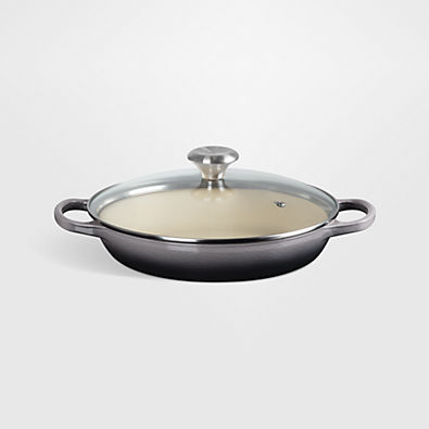 View Le Creuset ® 2.25-Qt. Oyster Enameled Cast Iron Braiser with Glass Lid details