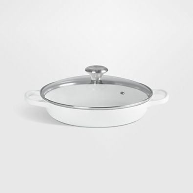 View Le Creuset ® 2.25-Qt. White Enameled Cast Iron Braiser with Glass Lid details
