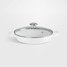 Le Creuset White Enameled Cast Iron Braiser w/ Glass Lid | Crate & Barrel