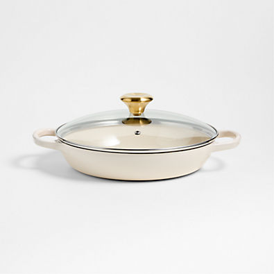 View Le Creuset ® 2.25-Qt. Cream Enameled Cast Iron Braiser with Glass Lid details