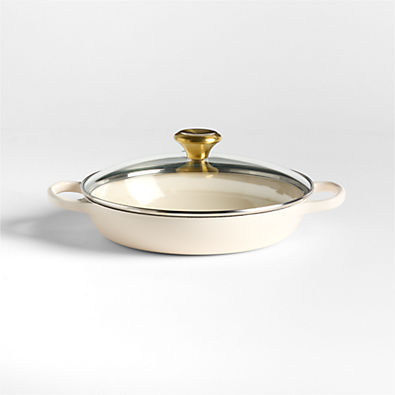 View Le Creuset ® 2.25-Qt. Cream Enameled Cast Iron Braiser with Glass Lid details