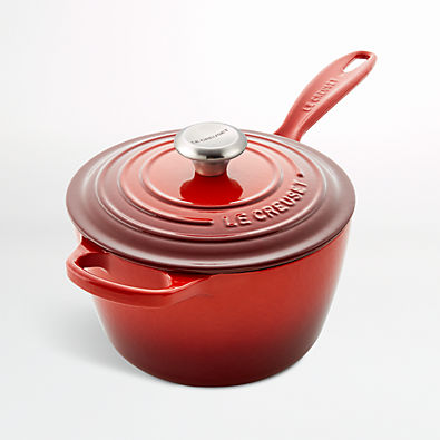 View Le Creuset ® Signature 2.25-Qt. Cerise Red Enameled Cast Iron Saucepan with Lid details