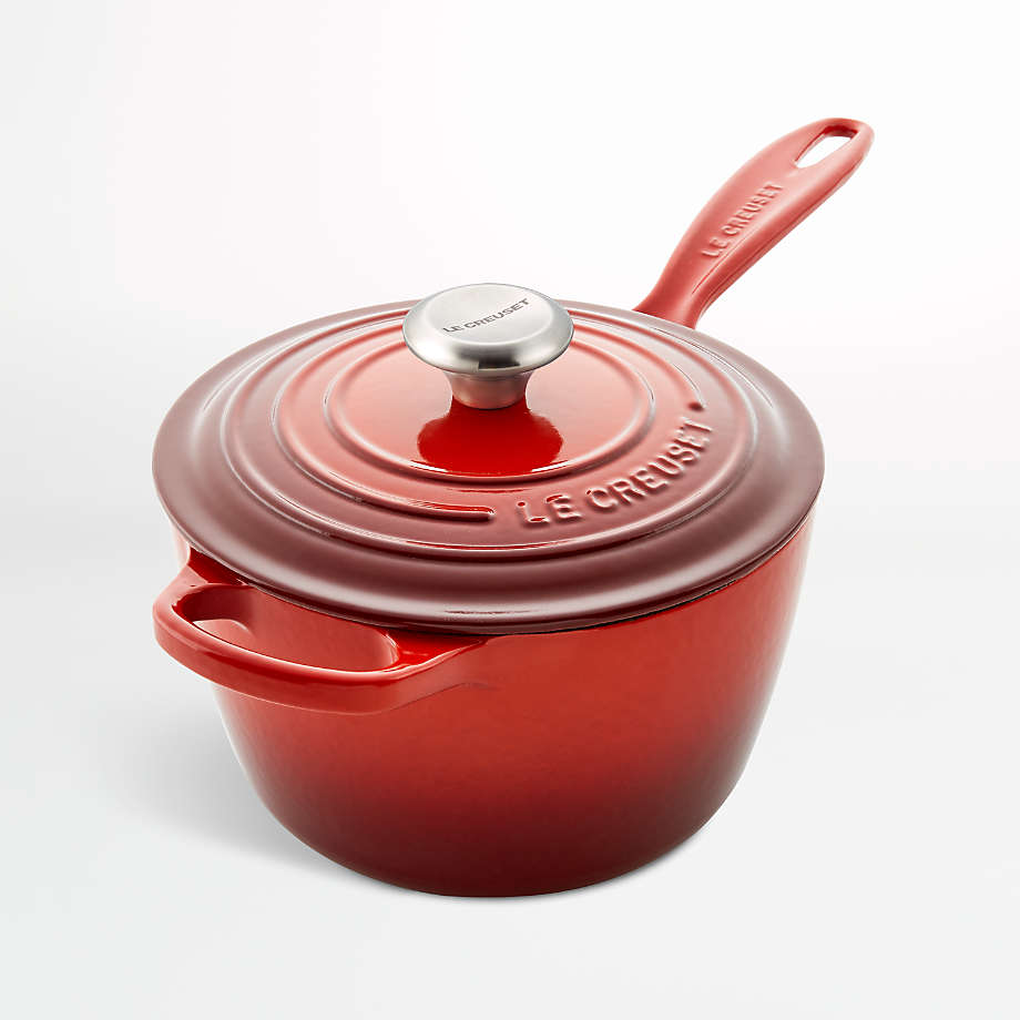 Sold at Auction: Trio of Le Creuset Sauce Pans and Heart Shaped Dutch Oven  in Cerise Red