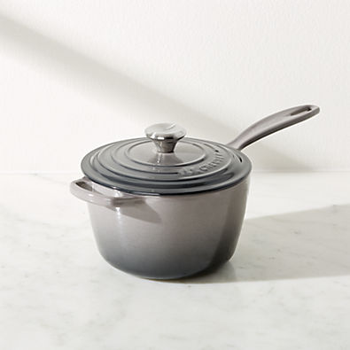 View Le Creuset ® Signature 2.25-Qt. Oyster Grey Enameled Cast Iron Saucepan with Lid details