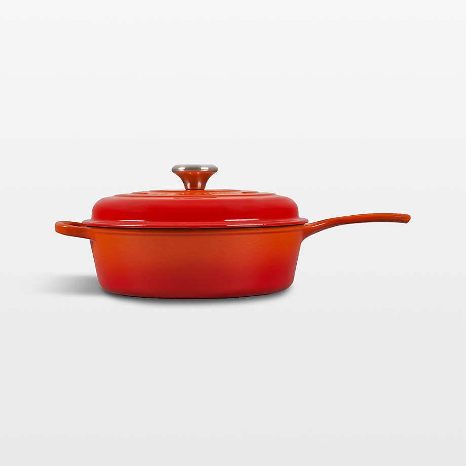 Vintage Mid Century Le Creuset Flame Orange Dutch Oven Pot With Lid