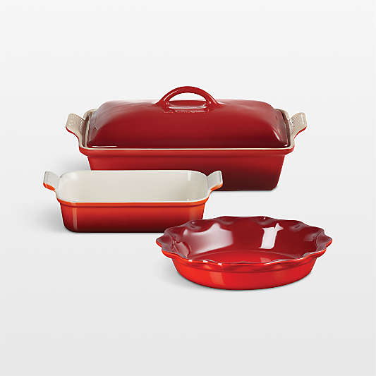 Le Creuset ® Heritage Cerise Rectangular Casserole Baking Dishes and Pie Dish 4-Piece Set