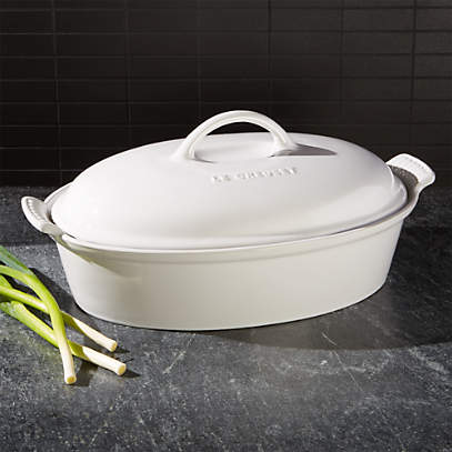 Le Creuset Heritage Covered Oval 4-Qt. White Stoneware Ceramic Casserole  Dish with Lid + Reviews