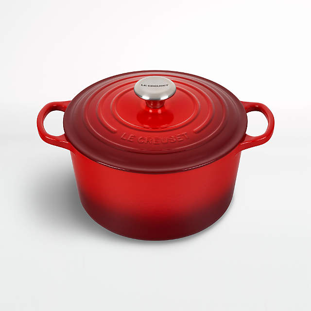 BNIB Le Creuset Enameled Cast Iron 7.5 Qt Red Soup Pot Dutch Oven w Glass  Lid