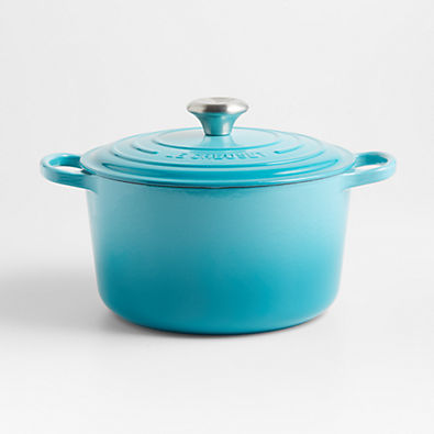 View Le Creuset ® Deep 5.25-Qt. Carribean Blue Enameled Cast Iron Dutch Oven details