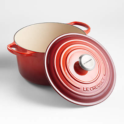 NIB LE CREUSET 5 QT CERISE CHERRY RED CAST IRON WOK WITH GLASS LID