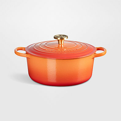 View Le Creuset ® Signature 5.3L/5.5-Qt. Flamme Doree Round Dutch Oven Crucible Knob details