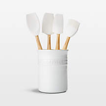 Le Creuset 5-Piece White Kitchen Utensils with Holder Set +