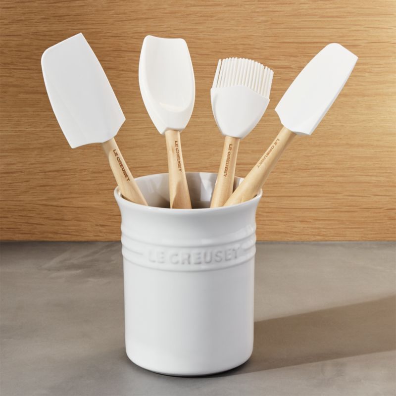 Le Creuset 5-Piece White Kitchen Utensils with Holder Set + Reviews | Crate  & Barrel