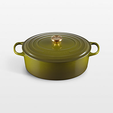 View Le Creuset Signature ® 8-Qt. Olive Enameled Cast Iron Oval Dutch Oven details