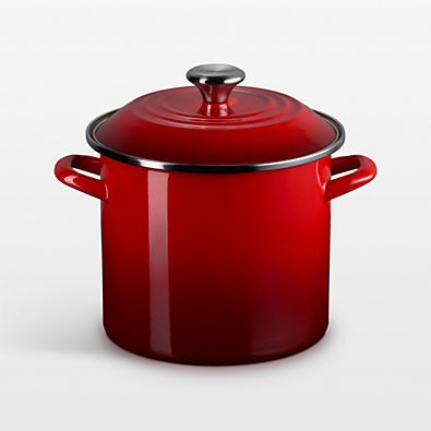 View Le Creuset ® 8-Qt. Cerise Enameled Stockpot with Stainless Steel Knob details