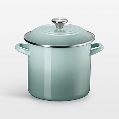 View Le Creuset ® 8-Qt. Sea Salt Enameled Stockpot with Stainless Steel Knob details