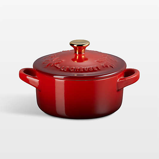 Le Creuset ® 8 oz. Cerise Holly Mini Round Cocotte with Gold Knob