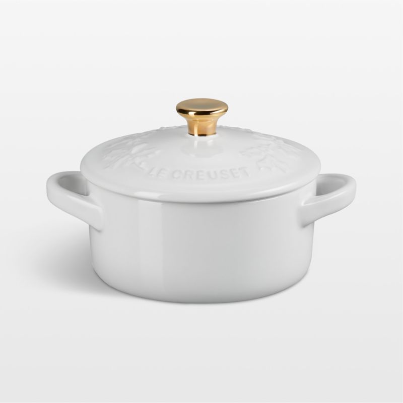 Le Creuset ® 8 oz. White Holly Mini Round Cocotte with Gold Knob - image 0 of 6