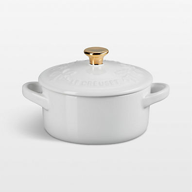 View Le Creuset ® 8 oz. White Holly Mini Round Cocotte with Gold Knob details
