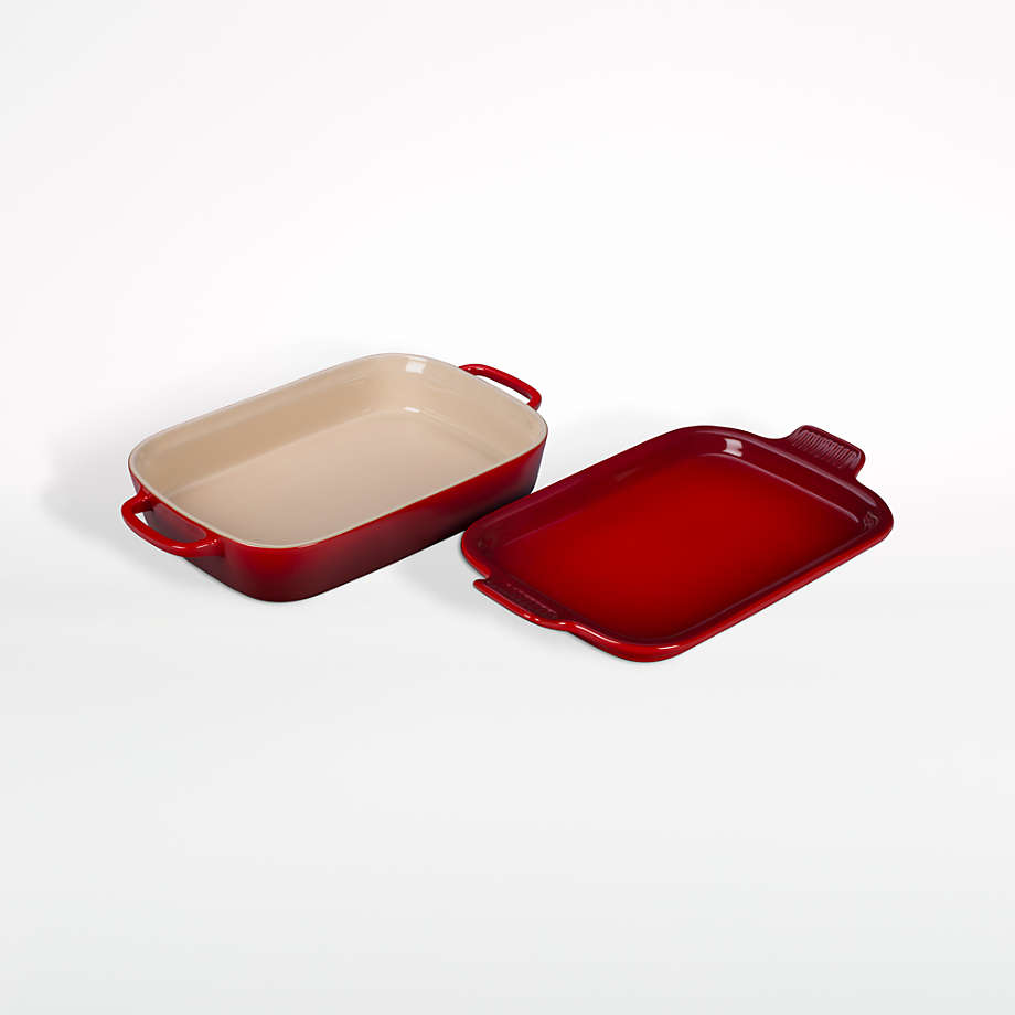3 Pc Le Creuset Cerise Red Bakeware Set Casserole Rectangular & Au