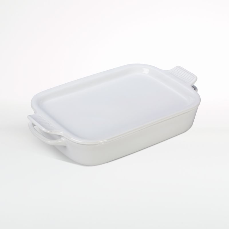 Le Creuset Rectangular White Stoneware Ceramic Baking Dish with Platter Lid + Reviews | Crate & Barrel