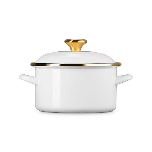 Le Creuset ® 3.8-Qt. White Petite Stockpot with Gold Accents