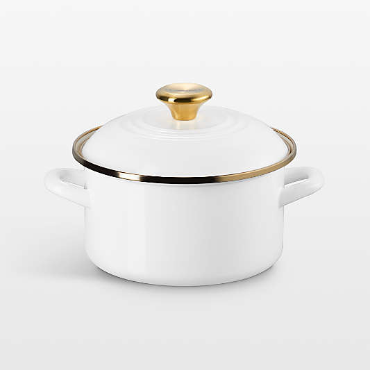 Le Creuset ® 3.8-Qt. White Petite Stockpot with Gold Accents