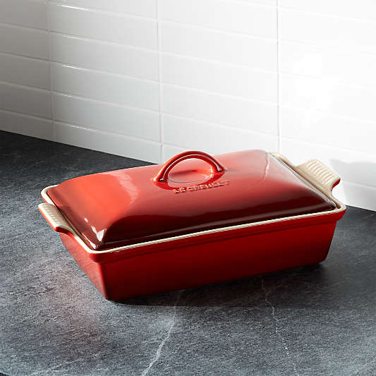 Le Creuset ® Heritage 4-Qt. Cerise Rectangular Casserole Dish with Lid
