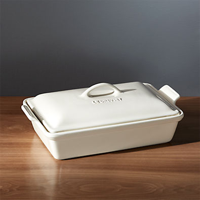 View Le Creuset ® Heritage Rectangular Cream Ceramic Baking Dish with Lid details