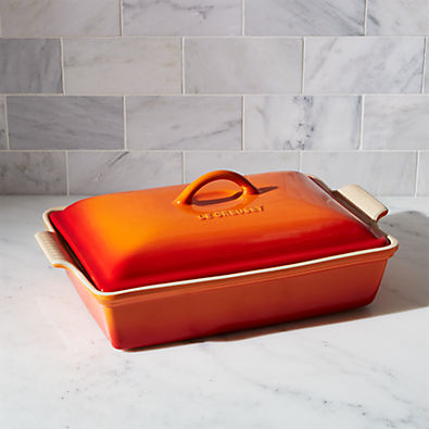 View Le Creuset ® Heritage 4-Qt. Flame Rectangular Casserole Dish with Lid details